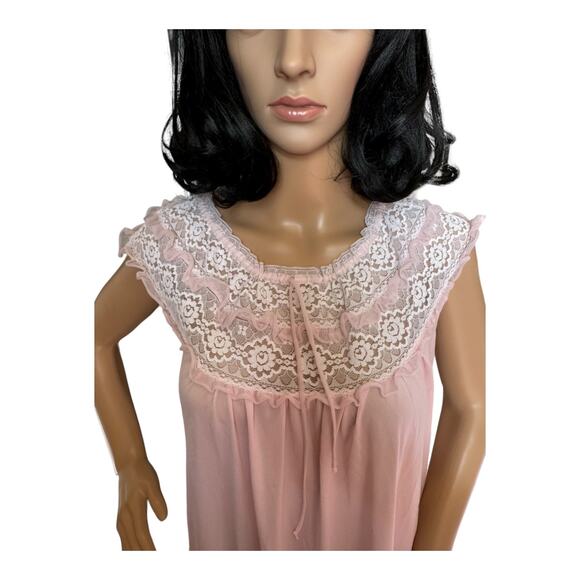 Vintage Margaret night gown sleeveless pink, white lace & ruffles size large - Picture 3 of 13